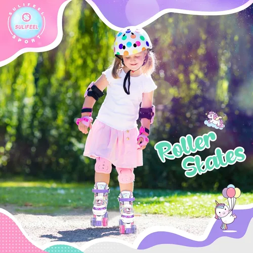 Miniatura 7 de SULIFEEL Rainbow Unicorn - Patines ajustables de 4 tamaños para niñas y niños de 3-5, 5-8, 6-12 años, patines para interiores y exteriores b púrpura