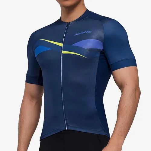 Miniatura 5 de Santic Camiseta de ciclismo de manga corta para hombre camiseta de bicicleta de carretera con cremallera completa ropa de MTB con bolsillos