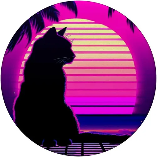 Miniatura 3 de Funny Retro Vaporwave Synthwave Cat PopSockets Adhesive PopGrip