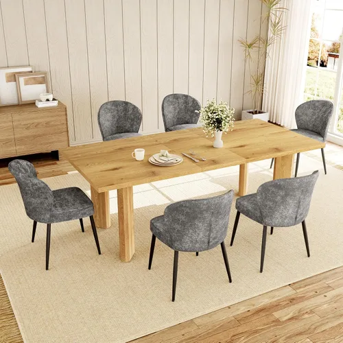 Miniatura 12 de HIPIHOM Mesa de comedor extensible para 6-8 personas, mesa de cocina rectangular de MDF de 63 a 78.7 pulgadas, estilo rústico de granja, diseño que