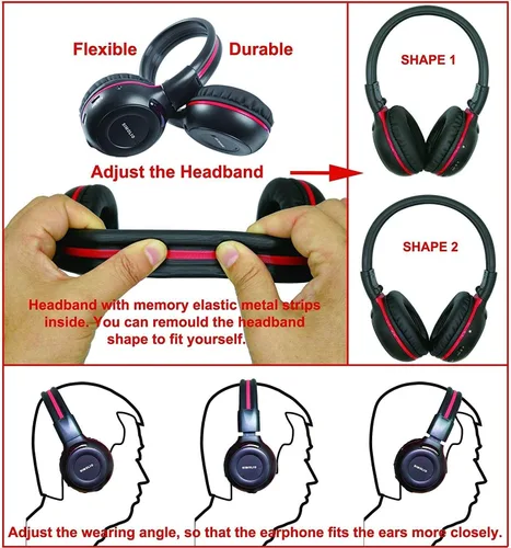 Miniatura 5 de SIMOLIO Auriculares IR para DVD de automóvil, auriculares infrarrojos universales de 2 canales, auriculares inalámbricos para automóvil con bolsa
