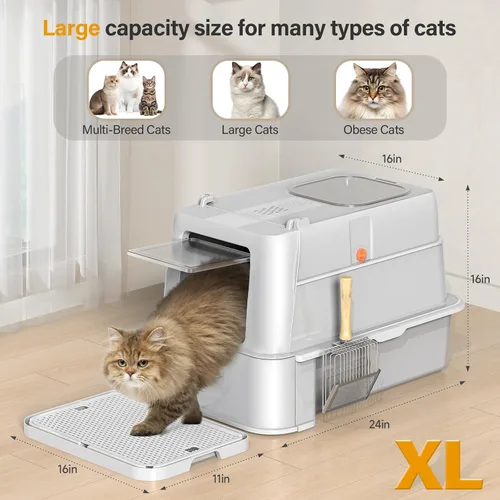 Miniatura 3 de HEGGCOOE Caja de Arena Cerrada de Acero Inoxidable para Gatos con Tapa, XL Caja de Arena Grande de Metal con Cajón para Gatos Grandes, Caja de Arena