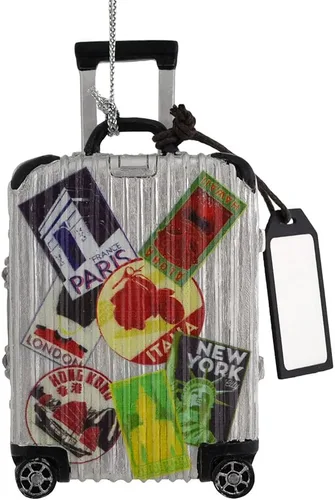 Kurt S. Adler Adorno de Navidad para maleta de viaje, decoración navideña de equipaje rodante con etiqueta de nombre, adorno de resina para viajeros