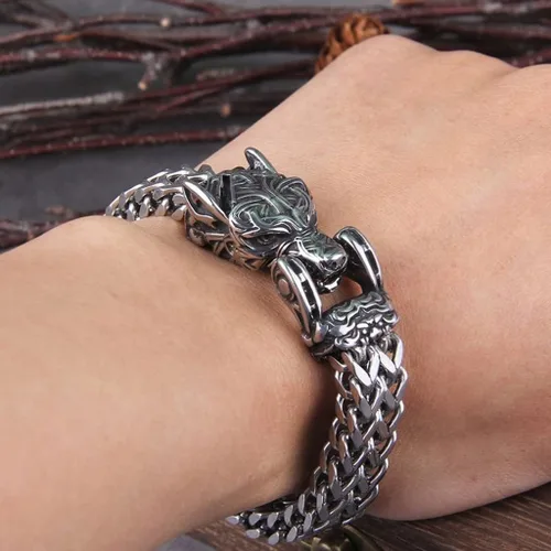 Miniatura 4 de Pulsera de lobo vikingo Fenrir para hombre, cadena de eslabones de Franco bizantino de acero inoxidable, joyería gótica nórdica personalizada