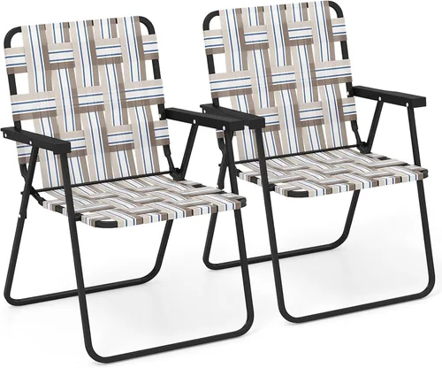 Miniatura 15 de Silla de Playa Giantex para Adultos Pack de 4 - Silla de Camping con Estructura de Acero, Silla Director Plegable Ligera, Silla de Tela para Caqui