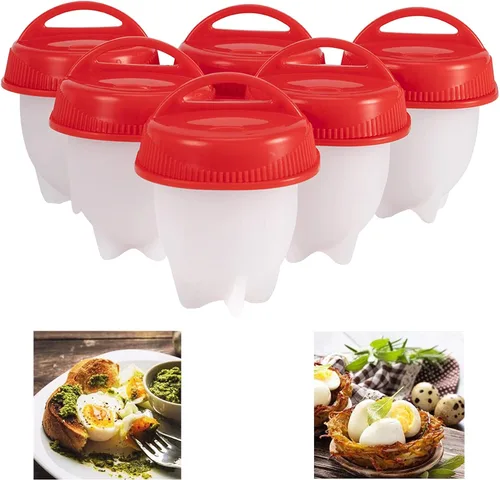 Huevo de silicona, cocido duro huevo Maker 6 piezas de silicona cazadores furtivos de huevo, olla de huevo hervido sin cáscara, sin BPA,