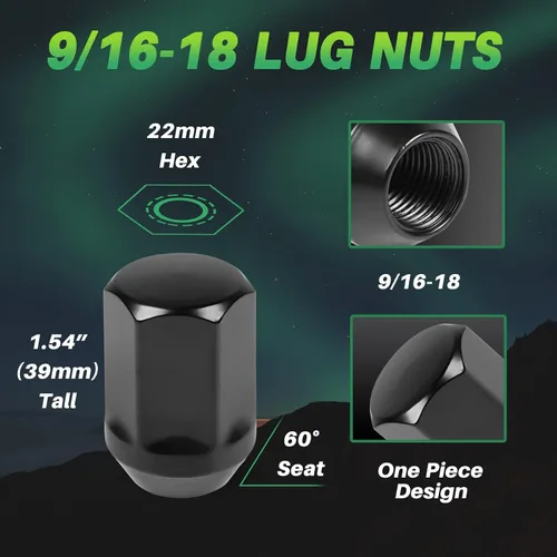 Miniatura 2 de AUTOPTIM Tuercas negras 9/16-18 – Reemplazo para Dodge Ram 1500 2002-2010, Dodge Durango 2004-2009, 20 piezas de altura de 1.54 pulgadas, hexagonal