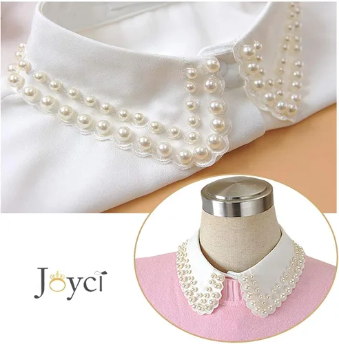 Miniatura 4 de Joyci Cuello falso de perlas de diamante Peterpan falso cuello media camisa Dickey (B blanco), Blanco