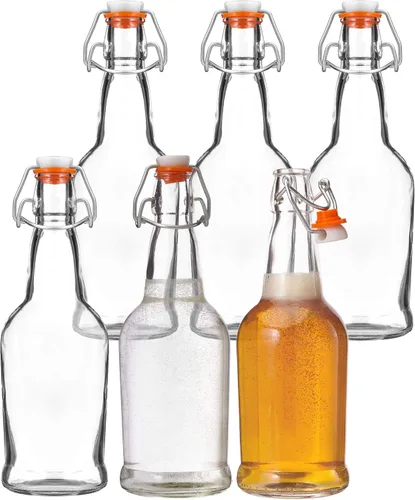 Kitchen Lux - Botellas de cerveza de cristal con tapa abatible, 6 unidades. Set Home Brewing Grolsch. Tapa hermética de silicona para Kombucha,