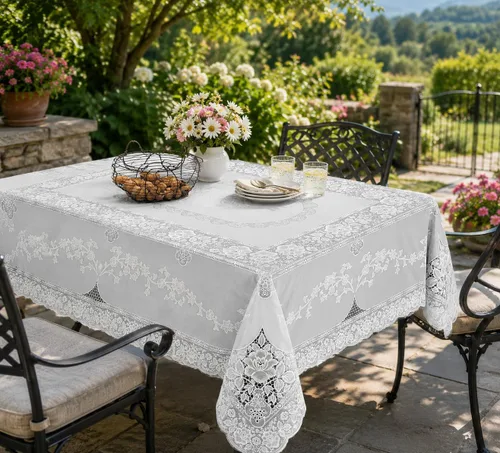 Miniatura 2 de Violet Linen Mantel de encaje de vinilo con diseño de Betenburg, blanco, 60 x 90 pulgadas, oblongo/rectangular
