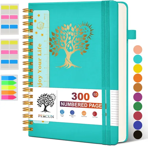 Miniatura 32 de Cuaderno grande en espiral para mujeres y hombres, 300 páginas rayadas numeradas, con rayas universitarias, cuaderno encuadernado en espiral de tapa