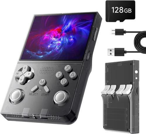 R40 - Consola de juegos portátil retro - Sistema de código abierto, pantalla IPS de 3.5 pulgadas, más de 18.000 juegos clásicos, tarjeta TF de 128