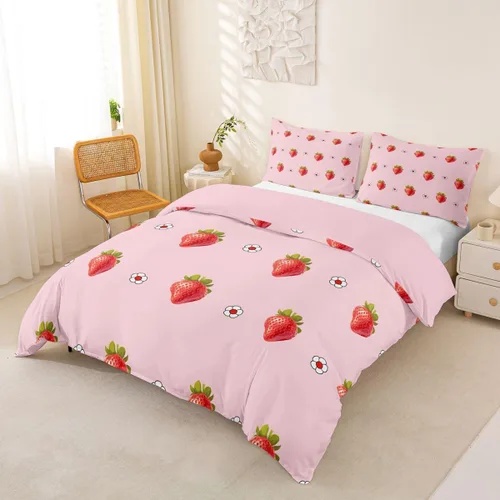 Miniatura 27 de Funda de Edredón Rosa Tamaño Queen para Niñas con Rayas Blancas, Juego de Ropa de Cama Decorativa, Funda de Edredón de Estilo Simple y Moderno