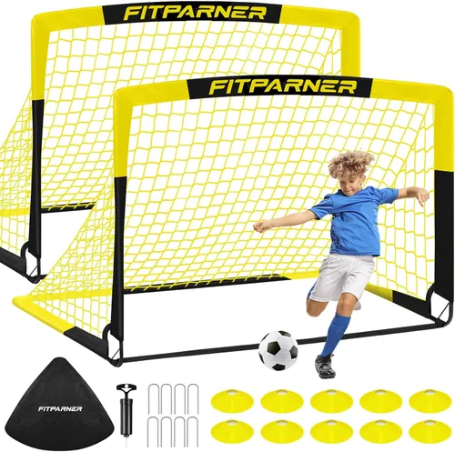 Miniatura 16 de Juego de 2 redes de fútbol portátiles con pelota, conos, kit completo de equipo de entrenamiento para niños pequeños, jóvenes, niños de 3 a 14 años