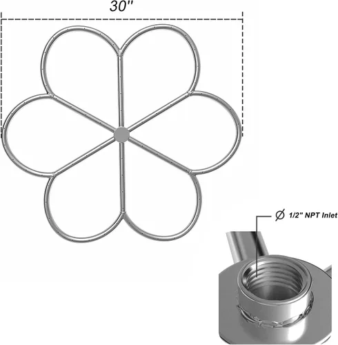 Miniatura 2 de Skyflame Quemador de hoguera de acero inoxidable 304 de 30 pulgadas, anillo de quemador en forma de flor para hoguera, gas natural y chimenea