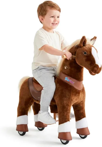 PonyCycle Paseo a caballo en poni modelo avanzado Y peluche marrón caballo juguete para niños tamaño 3 para edades 3 a 4, caballo mecedora interior