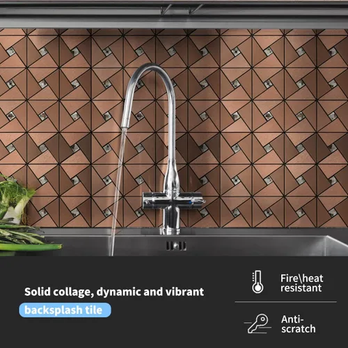 Miniatura 2 de Art3d 10 láminas de azulejos adhesivos de mosaico metálico para decoración de pared de cocina, azulejos adhesivos de aluminio compuesto para pegar