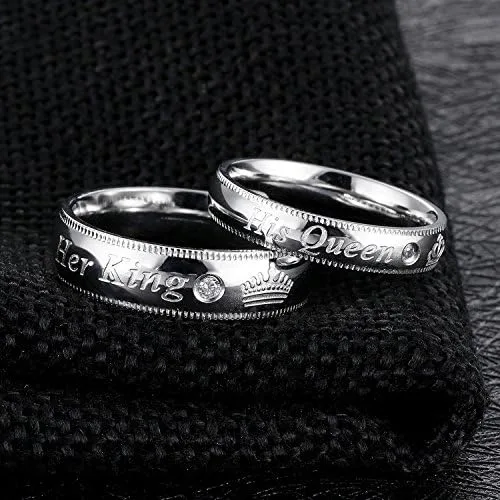 Miniatura 3 de Fashion Ahead Juego de 2 anillos de compromiso de acero inoxidable a juego para parejas con su reina, su reina, su rey, su rey, su rey, sus anillos