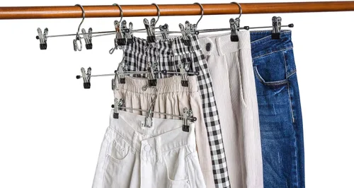 Miniatura 5 de Amber Home Paquete de 26 perchas de metal resistente para pantalones, ahorro de espacio con clips ajustables para jeans, pantalones