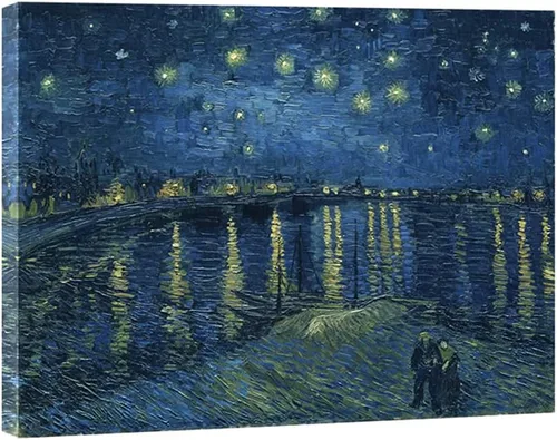 Miniatura 10 de Wieco Art – Noche estrellada sobre el Ródano por Vincent van Gogh pinturas al óleo reproducción, arte moderno Giclee Lienzos lona pared decoración