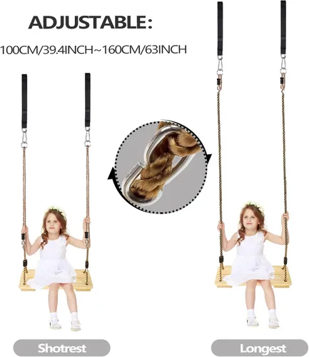 Miniatura 4 de KINSPORY - Juego de columpios para exteriores, cuerda de nailon ajustable con correas para colgar en el árbol, asiento de columpio de madera