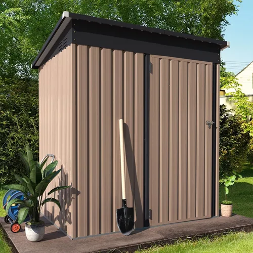 Miniatura 5 de AECOJOY Cobertizo de almacenamiento de metal para exteriores de 3 x 5 pies, cobertizo de herramientas de jardín resistente con puerta de gran