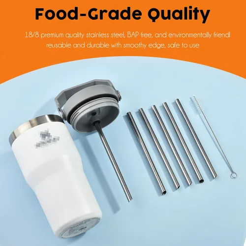 Miniatura 7 de ALINK - Paquete de 6 popotes de acero inoxidable compatibles con el vaso Stanley Iceflow de 20 onzas con tapa abatible, popotes metálicos
