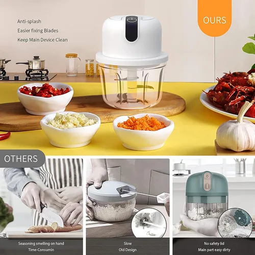 Miniatura 6 de Mini triturador eléctrico de ajo blanco de 3 tazas, triturador de alimentos eléctrico portátil recargable por USB, procesador de cocina pequeño