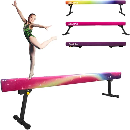 Miniatura 5 de Viga de equilibrio ultrasimple ajustable y plegable de 6 pies, equipo de gimnasia de suela sintética de piso alto y bajo, sin necesidad de Asterismo