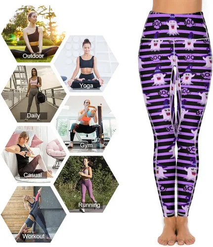 Miniatura 6 de Helloween Boo Cartoon Ghosts Womens Yoga Pants High Waisted Tummy Control Leggings Stretch Workout Gym Pants