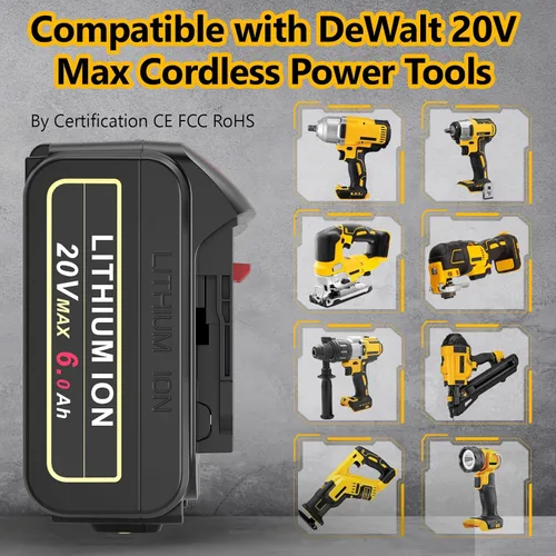 Miniatura 5 de 4 paquetes de reemplazo para batería DeWalt de 20V Max, batería de litio de alta capacidad de 6.0Ah compatible con DeWalt Baterias 20V DCB206 DCB205