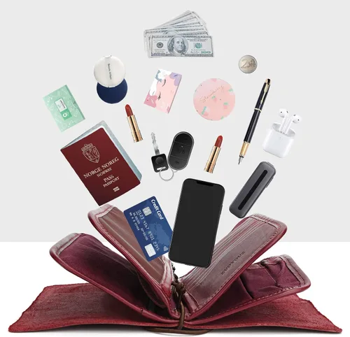 Miniatura 2 de ZUOYOUZ Cartera de cuero para mujer con cremallera de gran capacidad Rojo vino Vintage