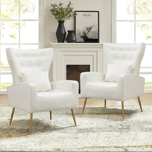 Miniatura 10 de Sillas decorativas de terciopelo con respaldo de ala y almohada lumbar, sillón moderno para sala de estar, dormitorio, silla auxiliar de recepción