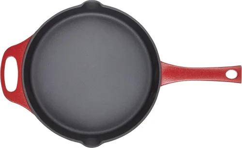 Miniatura 10 de Rachael Ray NITRO - Sartén de hierro fundido con mango auxiliar y boquillas de vertido, 10 pulgadas, color rojo