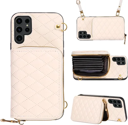 Miniatura 10 de Funda cartera desmontable con correa cruzada para Samsung Galaxy S20 FE 5G 6.5 pulgadas con cremallera, múltiples ranuras para tarjetas, soporte