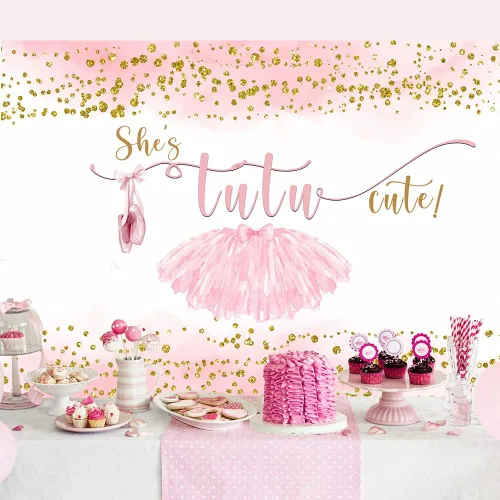 Miniatura 3 de Lofaris Tutú de 7 x 5 pies, bonito telón de fondo para niñas, baby shower, fotografía, puntos dorados, decoraciones de fiesta de cumpleaños