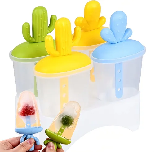 AuraGlor Juego de moldes para paletas de cactus, moldes familiares para hacer helados, accesorios de cocina congelados, fácil liberación, saludable,