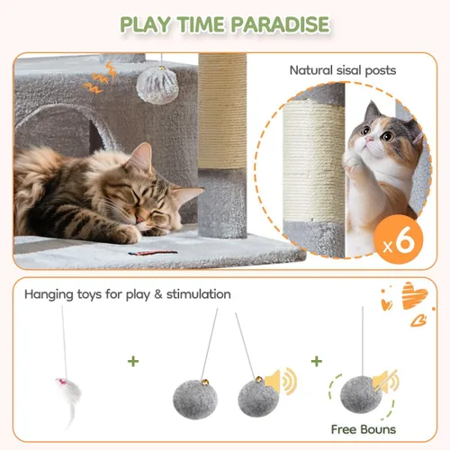 Miniatura 6 de Taoqimiao Árbol para gatos XXL de 79 pulgadas para gatos grandes, para gatos de gran tamaño, torre para gatos de varios niveles, 2 espaciosos