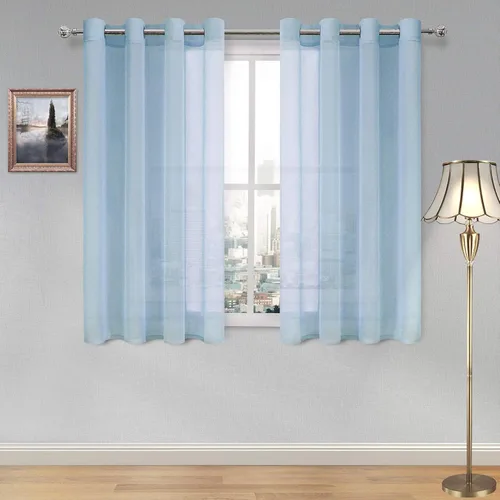 Miniatura 90 de DWCN Cortinas traslúcidas color verde frijol para sala de estar y dormitorio - Cortinas voile con aspecto de lino sintético con ojales en la parte