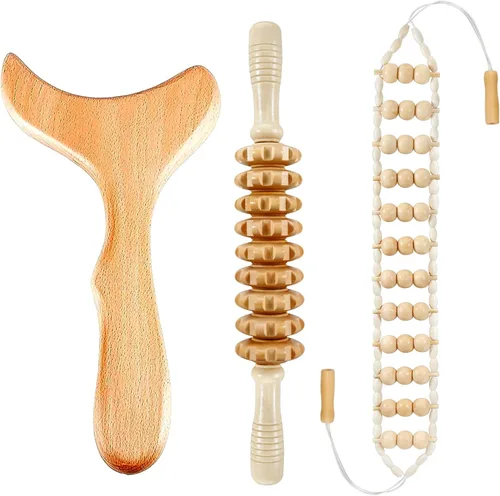 Herramientas de masaje de terapia de madera, kit de maderoterapia, rodillo de masaje de madera, herramientas de cuerda de masaje para esculpir el
