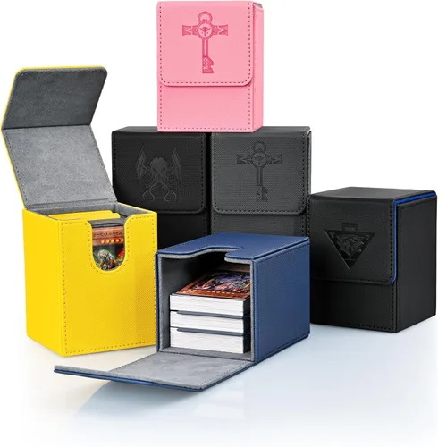 Miniatura 6 de ZLCA Caja de cartas para MTG Yugioh TCG, estuche de almacenamiento con divisores con capacidad para más de 100 tarjetas con funda, funda premium Azul