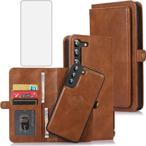 Asuwish Funda de teléfono para Samsung Galaxy S22 Plus S22+ 5G Wallet Funda desmontable con protector de pantalla de vidrio templado y soporte para
