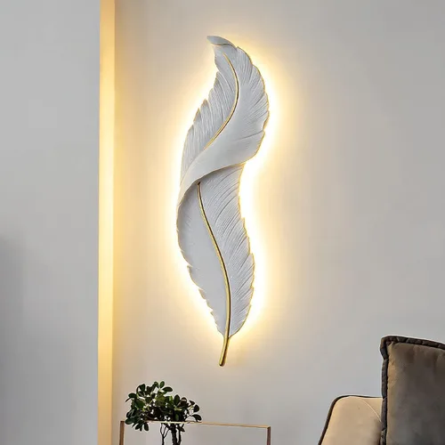 Miniatura 3 de DJAMEL : Aplique de pared creativo, luz de pared decorativa de plumas de resina blanca, lámpara LED para interiores, sala de estar, dormitorio