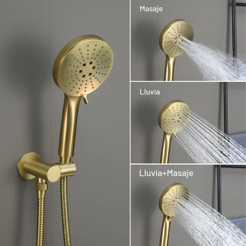 Miniatura 5 de Iriber Sistema de Ducha Montado en la Pared Juego de Mezclador de Grifo de Ducha con Cabezal de Ducha de Alta Presión de Lujo y Ducha de Mano de 3