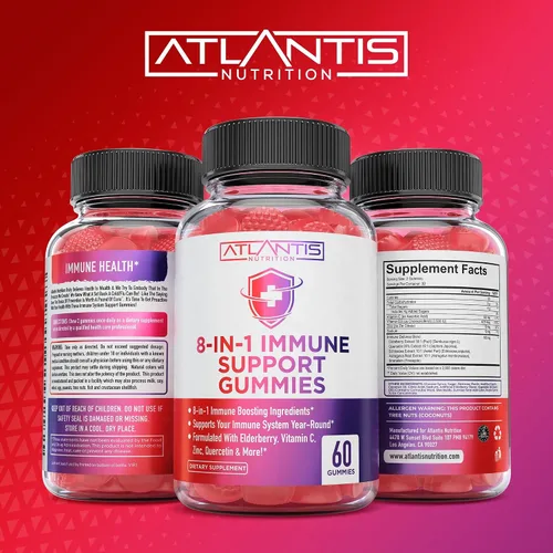 Miniatura 5 de Atlantis Nutrition Gomitas de apoyo inmunológico 8 en 1 con saúco Suplemento inmunológico con saúco, quercetina, zinc, vitamina C - Potenciadores