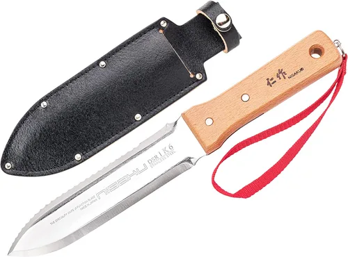 Nisaku NJP651 Cuchillo Hori para Desbrozar y Excavar - Edición Endurecido HRC58, Auténtico Tomita (Est. 1960) Acero Inoxidable Japonés, Cuchilla de