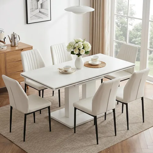 Miniatura 14 de HIPIHOM Mesa de comedor moderna de 46 pulgadas, mesa de cocina rectangular con acabado de roble, mesa de comedor compacta para 4, construcción