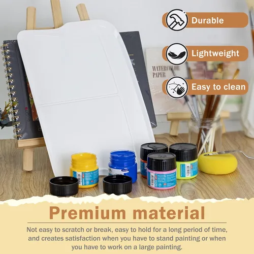 Miniatura 3 de DUGATO Paletas de Pintura Rectangulares Grandes (Paquete de 2, 13.8x9 pulgadas) - 3 Bandejas de Mezcla de Plástico XL Well para Acrílico, Óleo