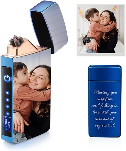 Miniatura 12 de Encendedor de arco eléctrico con foto personalizada USB recargable a prueba de viento, interruptor táctil grabado personalizado con indicador