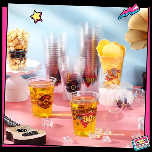 Miniatura 4 de Pickmesh 50 piezas de decoraciones de fiesta temática de los años 90, vasos de plástico de los años 90, suministros de fiesta de hip hop, 12 onzas